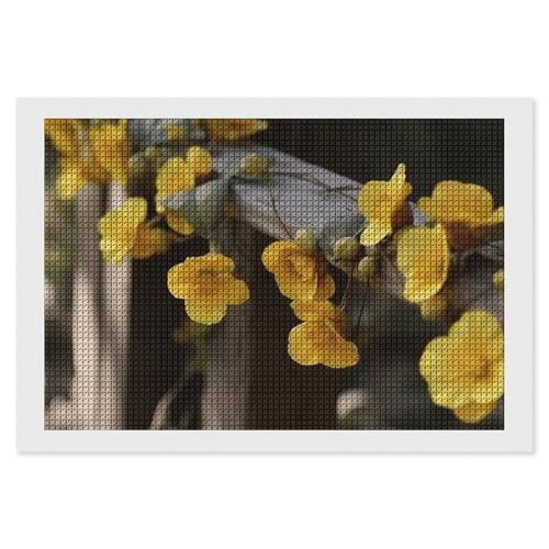 BSCKKDMN Blumen auf Zaun Diamant-Malerei-Kits für Erwachsene, Diamant-Kunst-Set für Anfänger, 5D-DIY-Vollquadrat-Diamant-Kunst-Bastelsets für Erwachsene für Wanddekoration von BSCKKDMN