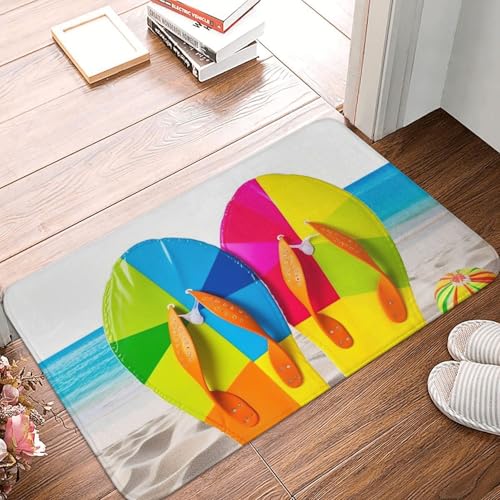 BSCKKDMN Bunte Flip-Flops, Strandball, Haustürmatte, für drinnen und draußen, rutschfest, saugfähig, waschbar, Flanell-Badematte, rutschfeste Bodenmatten für Küche, Veranda, Büro, 40,6 x 61 cm BSCKKDMN Bunte Flip-Flops, Strandball, Haustürmatte, für drinnen und draußen, rutschfest, saugfähig, waschbar, Flanell-Badematte, rutschfeste Bodenmatten für Küche, Veranda, Büro, 40,6 x 61 cm von BSCKKDMN
