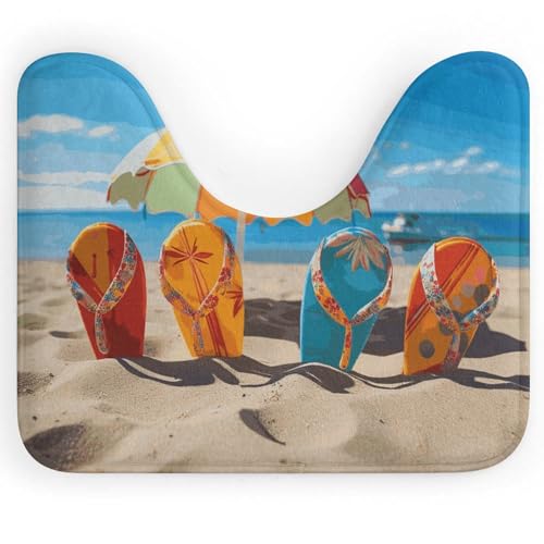 BSCKKDMN Bunte Flip-Flops, Strandball-WC-Teppich, U-förmig, ultraweich, super saugfähig, Badezimmerteppich, rutschfeste Mikrofaser, WC-Vorleger, Badezimmer-Bodenmatte von BSCKKDMN