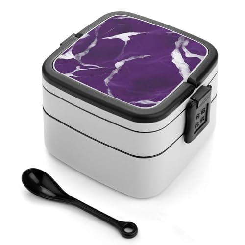 BSCKKDMN Dark Purple Texture Bento Box Adult Lunch Box All-in-One Stackable Bento Lunch Box with Compartments Double Layer Lunch Boxes Leak-Proof Lunch Containers for Work Picnics Travel von BSCKKDMN