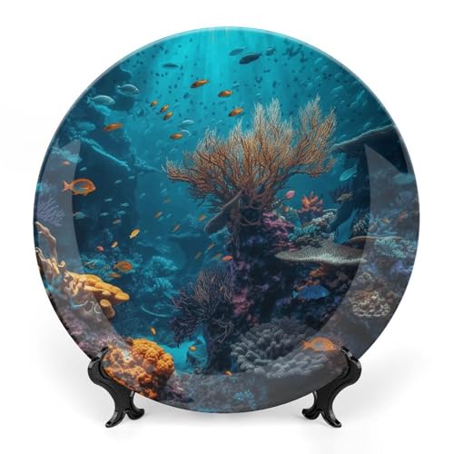 BSCKKDMN Dekorativer Teller aus Fischgrätenporzellan, dekorative Keramikteller mit Präsentationsständer, handgefertigte Keramik-Ornamente, Wandkunst, Dekoration für Zuhause, Küche, Schlafzimmer, 17,8 von BSCKKDMN