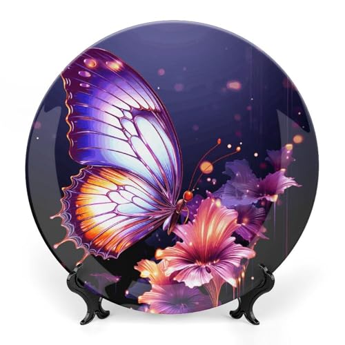 BSCKKDMN Dekorativer Teller aus Knochenporzellan, mit Ständer, handgefertigt, Keramik, Ornament, Wandkunst, Dekoration für Zuhause, Küche, Schlafzimmer, 17,8 cm, Violett BSCKKDMN Dekorativer Teller aus Knochenporzellan, mit Ständer, handgefertigt, Keramik, Ornament, Wandkunst, Dekoration für Zuhause, Küche, Schlafzimmer, 17,8 cm, Violett von BSCKKDMN