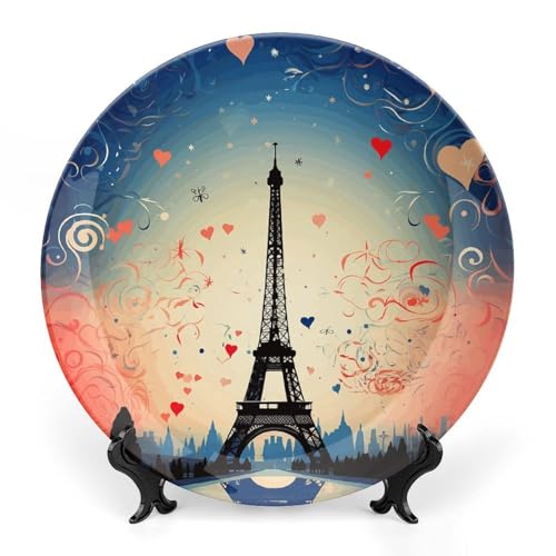 BSCKKDMN Dekorativer Teller aus Knochenporzellan mit Paris-Muster, dekorative Keramik-Teller mit Präsentationsständer, handgefertigte Keramik-Ornament, Wandkunst, Dekoration für Zuhause, Küche BSCKKDMN Dekorativer Teller aus Knochenporzellan mit Paris-Muster, dekorative Keramik-Teller mit Präsentationsständer, handgefertigte Keramik-Ornament, Wandkunst, Dekoration für Zuhause, Küche von BSCKKDMN