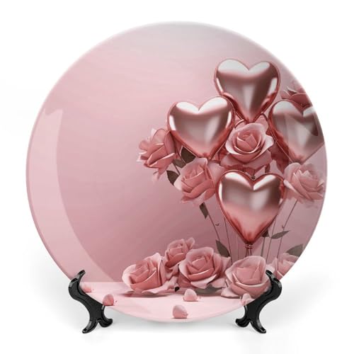 BSCKKDMN Dekoteller mit Rosenballon-Herz, Knochenporzellan, dekorative Keramik-Dekoteller mit Präsentationsständer, handgefertigt, Keramik, Ornament, Wandkunst, Dekoration für Zuhause, Küche BSCKKDMN Dekoteller mit Rosenballon-Herz, Knochenporzellan, dekorative Keramik-Dekoteller mit Präsentationsständer, handgefertigt, Keramik, Ornament, Wandkunst, Dekoration für Zuhause, Küche von BSCKKDMN