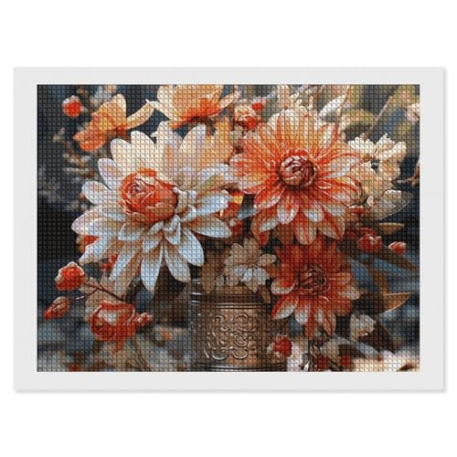 BSCKKDMN Diamant-Malerei-Set mit orangefarbenen Blumen für Erwachsene, Diamant-Kunst-Set für Anfänger, 5D-DIY-Vollquadrat-Diamant-Kunst-Bastelsets für Erwachsene für Wanddekoration von BSCKKDMN