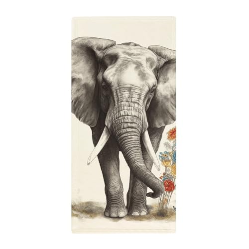 BSCKKDMN Elefanten-Handtuch, weich, saugfähig, Badetuch, Geschirrtücher für Küche, Badezimmer, Fitnessstudio, Spa, Zuhause, 72,9 x 35,1 cm von BSCKKDMN