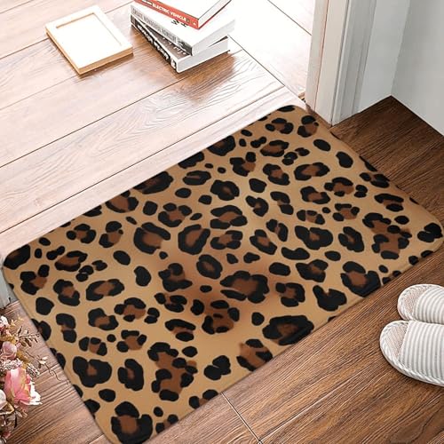 BSCKKDMN Fußmatte mit Leopardenmuster, für drinnen und draußen, rutschfest, saugfähig, waschbar, Flanell-Badematte, rutschfeste Fußmatten für Küche, Veranda, Büro, 40,6 x 61 cm von BSCKKDMN