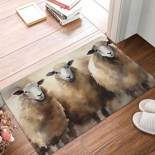 BSCKKDMN Fußmatte mit Schafen, Aquarell, für drinnen und draußen, rutschfest, saugfähig, waschbar, Flanell-Badematte, rutschfeste Fußmatten für Küche, Schlafzimmer, Badezimmer, Veranda, Büro, 40,6 x BSCKKDMN Fußmatte mit Schafen, Aquarell, für drinnen und draußen, rutschfest, saugfähig, waschbar, Flanell-Badematte, rutschfeste Fußmatten für Küche, Schlafzimmer, Badezimmer, Veranda, Büro, 40,6 x von BSCKKDMN