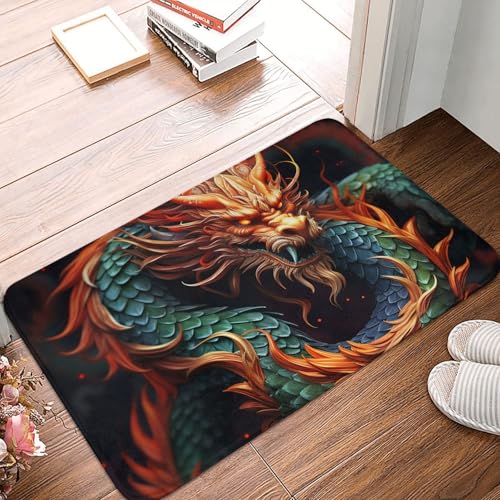 BSCKKDMN Fußmatte mit chinesischem Drachen, für drinnen und draußen, rutschfest, saugfähig, waschbar, Flanell-Badematte, rutschfeste Fußmatten für Küche, Schlafzimmer, Badezimmer, Veranda, Büro, 40,6 BSCKKDMN Fußmatte mit chinesischem Drachen, für drinnen und draußen, rutschfest, saugfähig, waschbar, Flanell-Badematte, rutschfeste Fußmatten für Küche, Schlafzimmer, Badezimmer, Veranda, Büro, 40,6 von BSCKKDMN