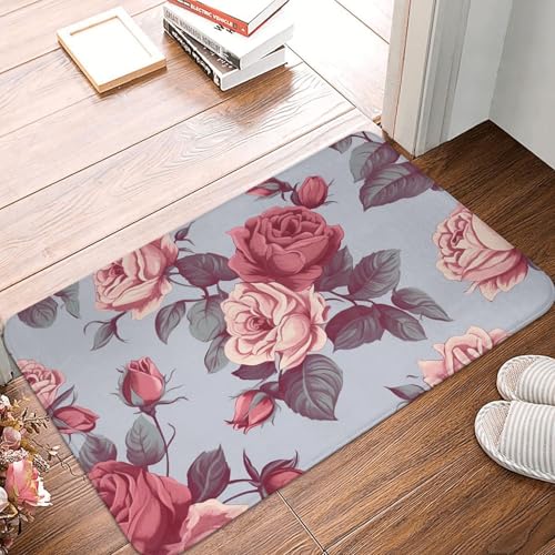 BSCKKDMN Fußmatte mit roten Rosen und Blumenmuster, für drinnen und draußen, rutschfest, saugfähig, waschbar, Flanell-Badematte, rutschfeste Fußmatten für Küche, Schlafzimmer, Badezimmer, Veranda BSCKKDMN Fußmatte mit roten Rosen und Blumenmuster, für drinnen und draußen, rutschfest, saugfähig, waschbar, Flanell-Badematte, rutschfeste Fußmatten für Küche, Schlafzimmer, Badezimmer, Veranda von BSCKKDMN