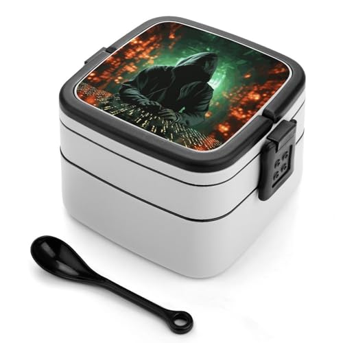 BSCKKDMN Hacker Attack Bento Box Erwachsene Lunchbox All-in-One Stapelbare Bento Lunchbox mit Fächern Doppelschicht Lunchboxen Auslaufsicher Lunchbox Lunchboxen für Arbeit Picknick Reisen von BSCKKDMN
