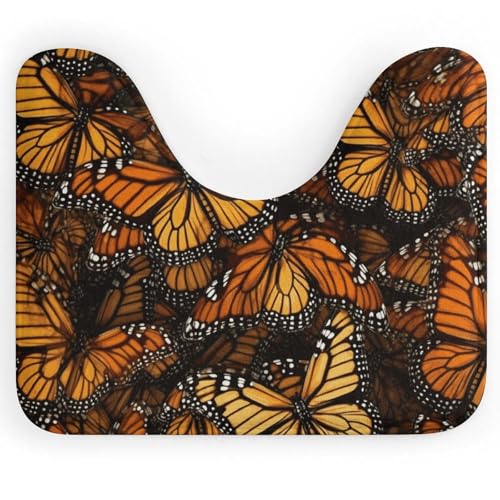 BSCKKDMN Heaps of Orange Monarch Butterflies Toilettenvorleger, U-förmig, ultraweich, super saugfähig, Badezimmerteppich, rutschfeste Mikrofaser, WC-Vorleger, Badezimmer-Bodenmatte von BSCKKDMN