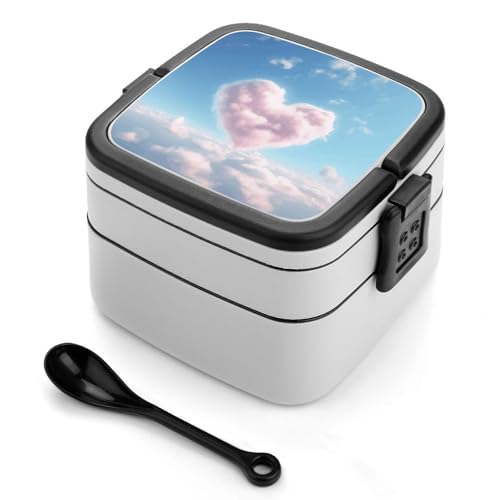 BSCKKDMN Heart Shaped Cloud Bento Box Adult Lunch Box All-in-One Stackable Bento Lunch Box with Compartments Double Layer Lunch Boxes Leak-Proof Lunch Containers for Work Picnics Travel von BSCKKDMN