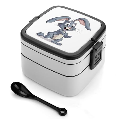 BSCKKDMN Hopping Rabbit Bento Box Erwachsene Lunchbox All-in-One Stapelbare Bento Lunchbox mit Fächern Doppelschicht Lunchboxen Auslaufsicher Lunchbox Lunchbehälter für Arbeit Picknick Reisen von BSCKKDMN
