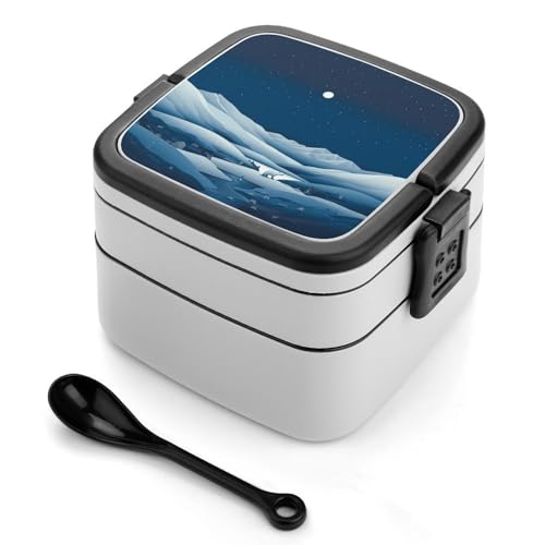 BSCKKDMN Minimalistische Landschaft Bento Box Erwachsene Lunchbox All-in-One Stapelbare Bento Lunchbox mit Fächern Doppelschicht Lunchboxen Auslaufsicher Lunchbox Lunchbehälter für Arbeit Picknick von BSCKKDMN
