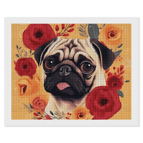 BSCKKDMN Mops-Blumen-Diamant-Malerei-Sets für Erwachsene, Diamant-Kunst-Set für Anfänger, 5D-DIY-Vollquadrat-Diamant-Kunst-Bastelsets für Erwachsene für Heimdekoration BSCKKDMN Mops-Blumen-Diamant-Malerei-Sets für Erwachsene, Diamant-Kunst-Set für Anfänger, 5D-DIY-Vollquadrat-Diamant-Kunst-Bastelsets für Erwachsene für Heimdekoration von BSCKKDMN