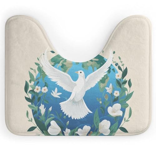 BSCKKDMN Peace on Earth Toilettenvorleger, U-förmig, ultraweich, super saugfähig, Badezimmerteppich, rutschfeste Mikrofaser, WC-Vorleger, Badezimmer-Bodenmatte von BSCKKDMN