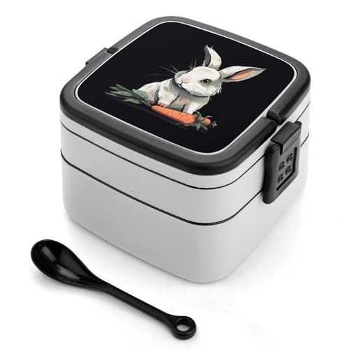 BSCKKDMN Rabbit Holding A Carrot Bento Box Erwachsene Lunchbox All-in-One Stapelbare Bento Lunchbox mit Fächern Doppellagige Lunchboxen Auslaufsicher Lunchbox Lunch Container für Arbeit Picknick von BSCKKDMN