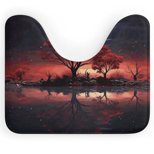 BSCKKDMN Red Tree Toilettenvorleger, U-förmig, ultraweich, super saugfähig, rutschfest, Mikrofaser, WC-Vorleger, Badezimmer-Bodenmatte von BSCKKDMN