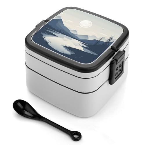 BSCKKDMN Rivers And Mountains Bento Box Erwachsene Lunchbox All-in-One Stapelbare Bento Lunchbox mit Fächern Doppelschicht Lunchboxen Auslaufsicher Lunchbox Lunchbehälter für Arbeit Picknick Reisen von BSCKKDMN