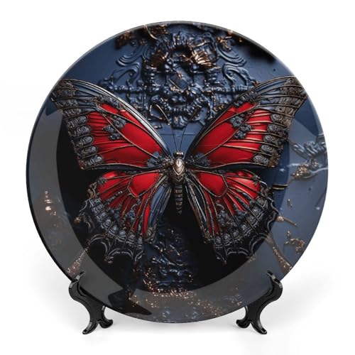 BSCKKDMN Roter Schmetterling aus Knochenporzellan, dekorative Keramik-Teller mit Präsentationsständer, handgefertigte Keramik-Ornament, Wandkunst, Dekor für Zuhause, Küche, Schlafzimmer, 17,8 cm BSCKKDMN Roter Schmetterling aus Knochenporzellan, dekorative Keramik-Teller mit Präsentationsständer, handgefertigte Keramik-Ornament, Wandkunst, Dekor für Zuhause, Küche, Schlafzimmer, 17,8 cm von BSCKKDMN