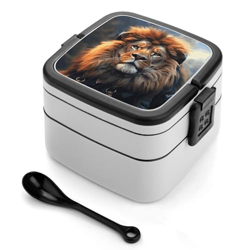 BSCKKDMN Scifi Lion Bento Box Erwachsene Lunchbox All-in-One Stapelbare Bento Lunchbox mit Fächern Doppelschicht Lunchboxen Auslaufsicher Lunchbox Lunchboxen für Arbeit Picknick Reisen von BSCKKDMN