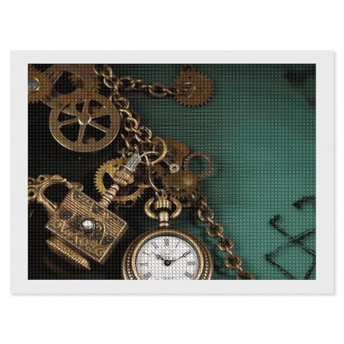 BSCKKDMN Steampunk Uhren, Schlüssel und Ketten, Diamant-Malerei-Kits für Erwachsene, Diamant-Kunst-Set für Anfänger, 5D-DIY-Vollquadrat-Diamant-Kunst-Bastelsets für Erwachsene für Wanddekoration BSCKKDMN Steampunk Uhren, Schlüssel und Ketten, Diamant-Malerei-Kits für Erwachsene, Diamant-Kunst-Set für Anfänger, 5D-DIY-Vollquadrat-Diamant-Kunst-Bastelsets für Erwachsene für Wanddekoration von BSCKKDMN