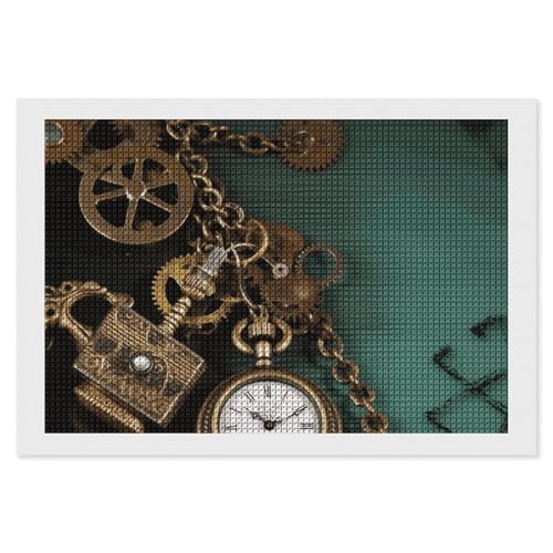 BSCKKDMN Steampunk Uhren, Schlüssel und Ketten, Diamant-Malerei-Kits für Erwachsene, Diamant-Kunst-Set für Anfänger, 5D-DIY-Vollquadrat-Diamant-Kunst-Bastelsets für Erwachsene für Wanddekoration BSCKKDMN Steampunk Uhren, Schlüssel und Ketten, Diamant-Malerei-Kits für Erwachsene, Diamant-Kunst-Set für Anfänger, 5D-DIY-Vollquadrat-Diamant-Kunst-Bastelsets für Erwachsene für Wanddekoration von BSCKKDMN