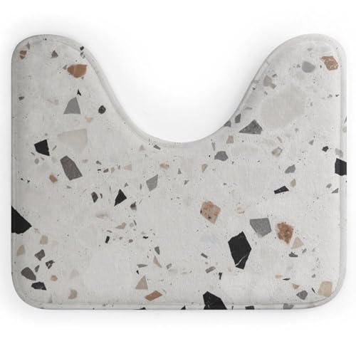 BSCKKDMN Terrazzo WC-Vorleger, U-förmig, ultraweich, super saugfähig, rutschfest, Mikrofaser, WC-Vorleger, Badezimmerbodenmatte, Weiß von BSCKKDMN