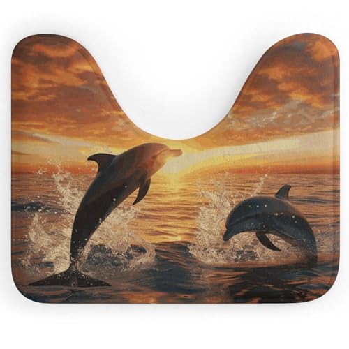 BSCKKDMN Toilettenvorleger, Delfine, die bei Sonnenuntergang aus dem Wasser springen, U-förmig, ultraweich, super saugfähig, rutschfeste Mikrofaser, WC-Vorleger, Badezimmer-Bodenmatte BSCKKDMN Toilettenvorleger, Delfine, die bei Sonnenuntergang aus dem Wasser springen, U-förmig, ultraweich, super saugfähig, rutschfeste Mikrofaser, WC-Vorleger, Badezimmer-Bodenmatte von BSCKKDMN