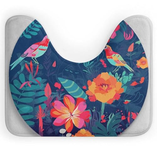 BSCKKDMN Toilettenvorleger im Blumen- und Vogel-Stil, U-förmig, ultraweich, super saugfähig, Badezimmerteppich, rutschfeste Mikrofaser, WC-Vorleger, Badezimmer-Bodenmatte von BSCKKDMN