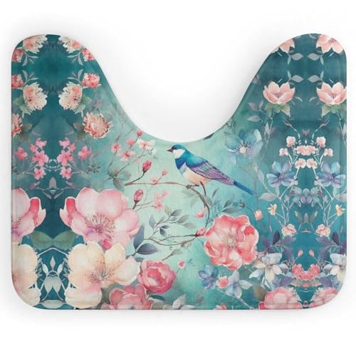BSCKKDMN Toilettenvorleger im Blumen- und Vogel-Stil, U-förmig, ultraweich, super saugfähig, Badezimmerteppich, rutschfeste Mikrofaser, WC-Vorleger, Badezimmer-Bodenmatte BSCKKDMN Toilettenvorleger im Blumen- und Vogel-Stil, U-förmig, ultraweich, super saugfähig, Badezimmerteppich, rutschfeste Mikrofaser, WC-Vorleger, Badezimmer-Bodenmatte von BSCKKDMN