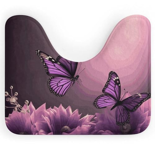 BSCKKDMN Toilettenvorleger mit 3D-Blumen und violetten Schmetterlingen, U-förmig, ultraweich, super saugfähig, Badezimmerteppich, rutschfeste Mikrofaser, WC-Vorleger, Badezimmer-Bodenmatte BSCKKDMN Toilettenvorleger mit 3D-Blumen und violetten Schmetterlingen, U-förmig, ultraweich, super saugfähig, Badezimmerteppich, rutschfeste Mikrofaser, WC-Vorleger, Badezimmer-Bodenmatte von BSCKKDMN