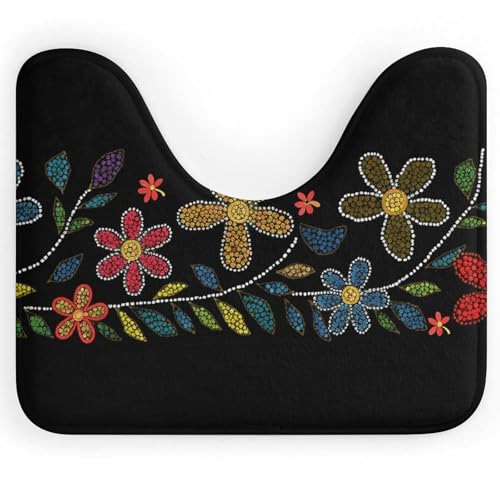 BSCKKDMN Toilettenvorleger mit Blumen aus Punkten, U-förmig, ultraweich, super saugfähig, Badezimmerteppich, rutschfeste Mikrofaser, WC-Vorleger, Badezimmer-Bodenmatte von BSCKKDMN