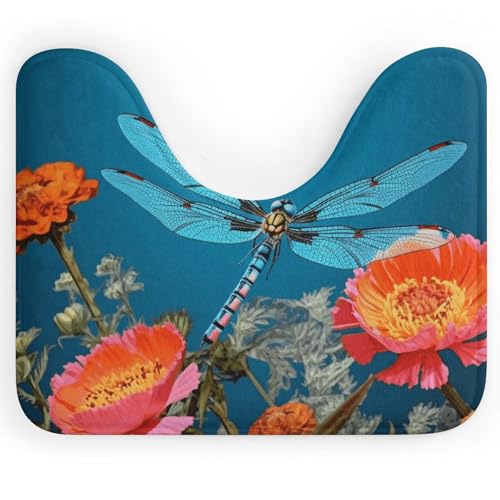BSCKKDMN Toilettenvorleger mit Libelle und Blume, U-förmig, ultraweich, super saugfähig, Badezimmerteppich, rutschfeste Mikrofaser, WC-Vorleger, Badezimmer-Bodenmatte BSCKKDMN Toilettenvorleger mit Libelle und Blume, U-förmig, ultraweich, super saugfähig, Badezimmerteppich, rutschfeste Mikrofaser, WC-Vorleger, Badezimmer-Bodenmatte von BSCKKDMN