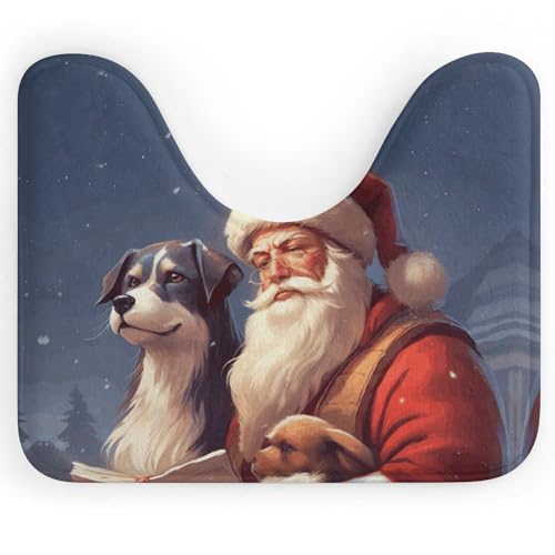 BSCKKDMN Toilettenvorleger mit Weihnachtsmann und Hund, U-förmig, ultraweich, super saugfähig, rutschfeste Mikrofaser, WC-Vorleger, Badezimmer-Bodenmatte BSCKKDMN Toilettenvorleger mit Weihnachtsmann und Hund, U-förmig, ultraweich, super saugfähig, rutschfeste Mikrofaser, WC-Vorleger, Badezimmer-Bodenmatte von BSCKKDMN