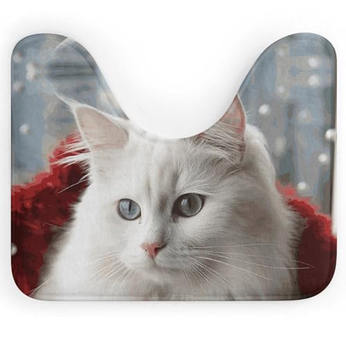 BSCKKDMN WC-Vorleger mit niedlicher weißer Katze, U-förmig, ultraweich, super saugfähig, Badezimmerteppich, rutschfeste Mikrofaser, WC-Vorleger, Badezimmer-Bodenmatte von BSCKKDMN