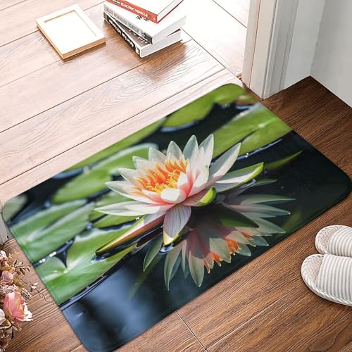 BSCKKDMN Wasserlilie, Fußmatte für drinnen und draußen, rutschfest, saugfähig, waschbar, Flanell-Badematte, rutschfeste Fußmatten für Küche, Veranda, Büro, 40,6 x 61 cm BSCKKDMN Wasserlilie, Fußmatte für drinnen und draußen, rutschfest, saugfähig, waschbar, Flanell-Badematte, rutschfeste Fußmatten für Küche, Veranda, Büro, 40,6 x 61 cm von BSCKKDMN