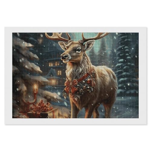 BSCKKDMN Weihnachtliches Rentier-Diamant-Malerei-Set für Erwachsene, Diamant-Kunst-Set für Anfänger, 5D-DIY-Vollquadrat-Diamant-Kunst-Bastelsets für Erwachsene für Heimdekoration von BSCKKDMN