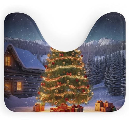 BSCKKDMN Weihnachtsbaum-WC-Teppich, U-förmig, ultraweich, super saugfähig, Badezimmerteppich, rutschfeste Mikrofaser, WC-Vorleger, Badezimmer-Bodenmatte von BSCKKDMN