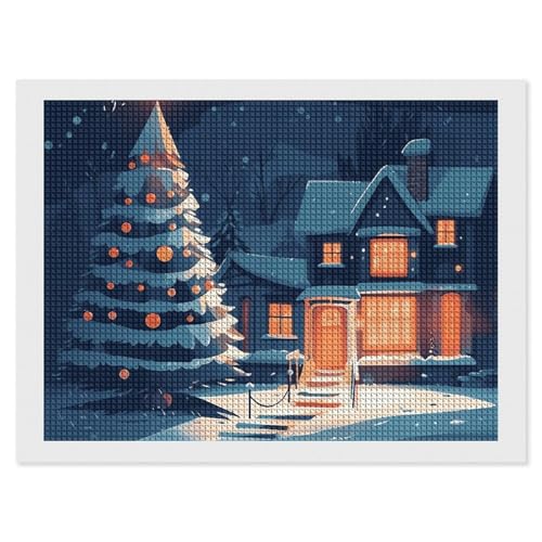 BSCKKDMN Weihnachtsbaum-dekoriertes Haus Diamant-Malerei-Sets für Erwachsene, Diamant-Kunst-Set für Anfänger, 5D-DIY-Vollquadrat-Diamant-Kunst-Bastelsets für Erwachsene für Heimdekoration von BSCKKDMN