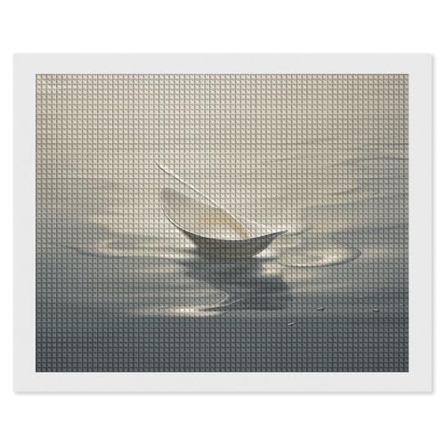 BSCKKDMN Weißes Papier-Boot-Löffel-Diamant-Malerei-Set für Erwachsene, Diamant-Kunst-Set für Anfänger, 5D-DIY-Vollquadrat-Diamant-Kunst-Bastelsets für Erwachsene für Wanddekoration von BSCKKDMN