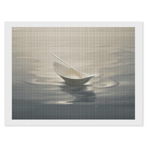 BSCKKDMN Weißes Papier-Boot-Löffel-Diamant-Malerei-Set für Erwachsene, Diamant-Kunst-Set für Anfänger, 5D-DIY-Vollquadrat-Diamant-Kunst-Bastelsets für Erwachsene für Wanddekoration von BSCKKDMN