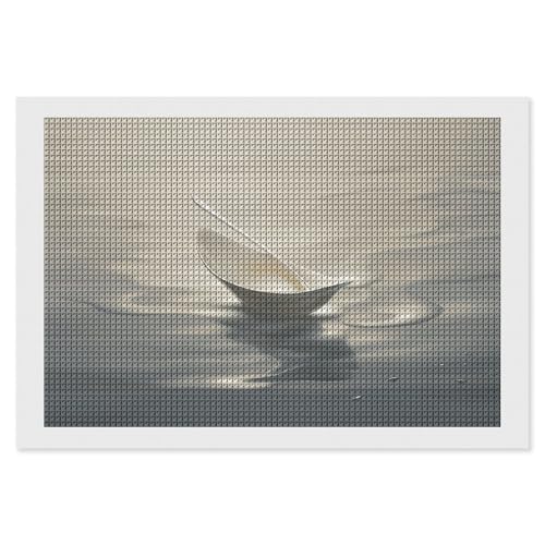 BSCKKDMN Weißes Papier-Boot-Löffel-Diamant-Malerei-Set für Erwachsene, Diamant-Kunst-Set für Anfänger, 5D-DIY-Vollquadrat-Diamant-Kunst-Bastelsets für Erwachsene für Wanddekoration von BSCKKDMN
