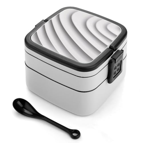 BSCKKDMN White Lines Bento Box Erwachsene Lunchbox All-in-One Stapelbare Bento Lunchbox mit Fächern Doppelschicht Lunchboxen Auslaufsicher Lunchbox Lunchbehälter für Arbeit Picknick Reisen von BSCKKDMN