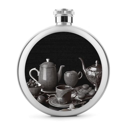 Black Afternoon Tea Hip Flask Stainless Steel Leak-Proof Liquor Flask Portable Circular Wine Flask for Camping Fishing Wedding Party 142.7 g von BSCKKDMN