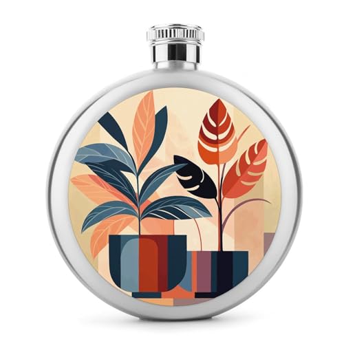 Botanical Collage Flachmann Edelstahl auslaufsicher Likörflasche tragbar rund Weinflasche für Camping Angeln Hochzeit Party 142 ml von BSCKKDMN