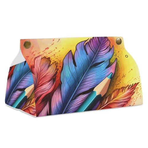 Bunte Federtaschentuchbox aus Leder, wasserdicht, rechteckig, für Badezimmer, Wohnzimmer, Küche, Büro Bunte Federtaschentuchbox aus Leder, wasserdicht, rechteckig, für Badezimmer, Wohnzimmer, Küche, Büro von BSCKKDMN