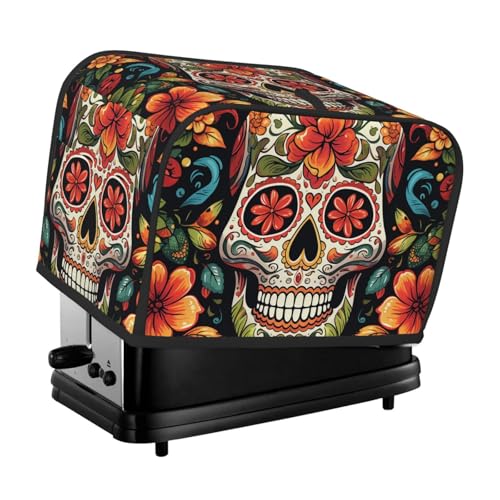 Bunte Totenkopf-Toaster-Abdeckungen für 2 Scheiben, gesteppter Toaster, staubdichte Abdeckung, kleine waschbare Geräteabdeckungen, Brotbackmaschinen-Schutz für Küche, kleine Geräte von BSCKKDMN