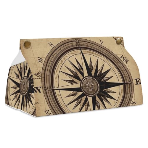 Compass Wind Road Map Taschentuchbox Abdeckung Leder Wasserdicht Taschentuchhalter Rechteckige Taschentuchspender Box für Badezimmer Wohnzimmer Küche Büro von BSCKKDMN